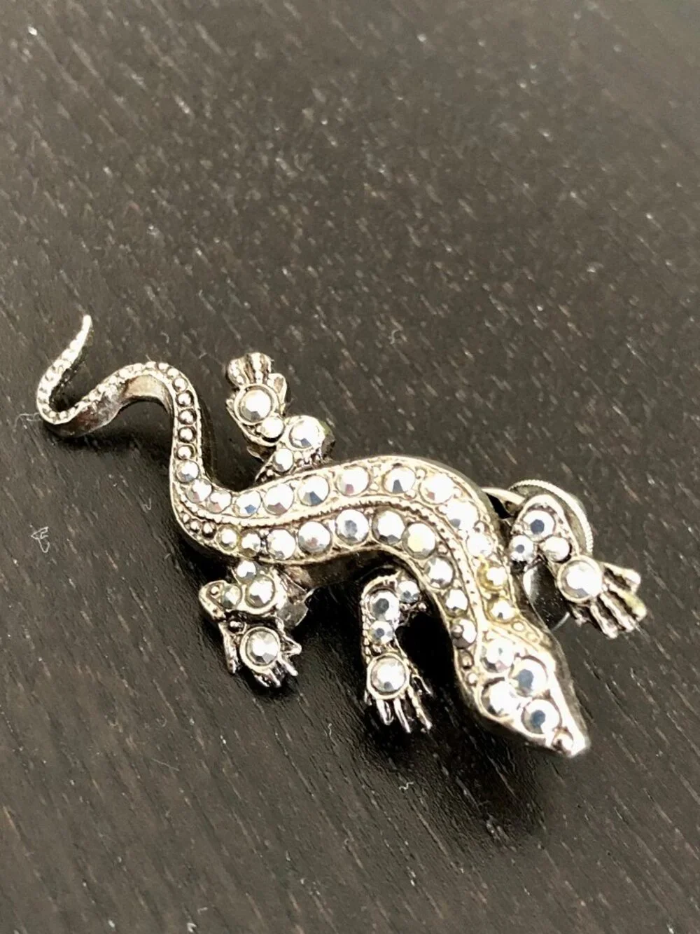Kirks Folly Silver Toned Rhinestone Lizard Brooch Pin